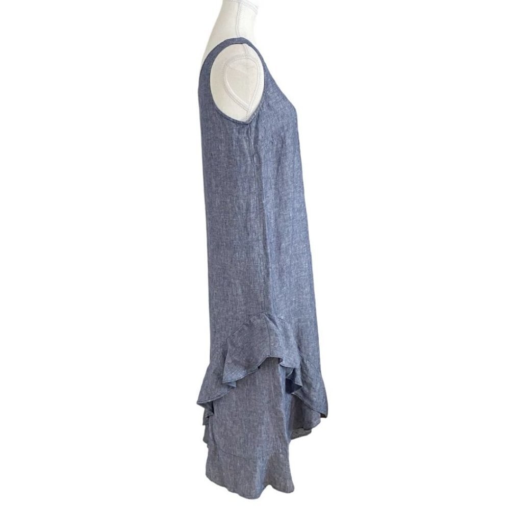 LORD & TAYLOR 100% LINEN BLUE CHAMBRAY SLEEVELESS V-NECK MAXI DRESS - XS - Picture 3 of 9